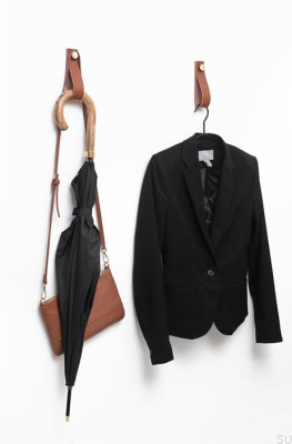 Wieszak ścienny 0153L Skórzany Ciemnobrązowy ze Srebrnym Szczotkowanym