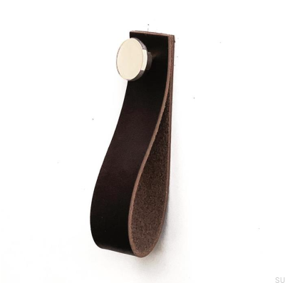 Wieszak ścienny 0153L Skórzany Ciemnobrązowy ze Srebrnym Polerowanym