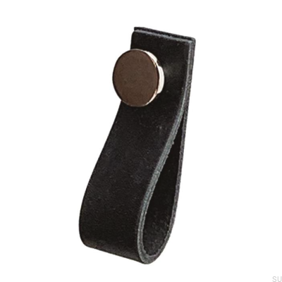 Uchwyt meblowy Loop 80 Skórzany Czarny ze Srebrnym Polerowanym