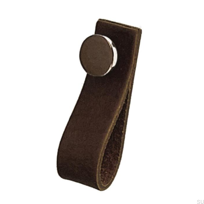 Uchwyt meblowy Loop 80 Skórzany Brązowy ze Srebrnym Polerowanym