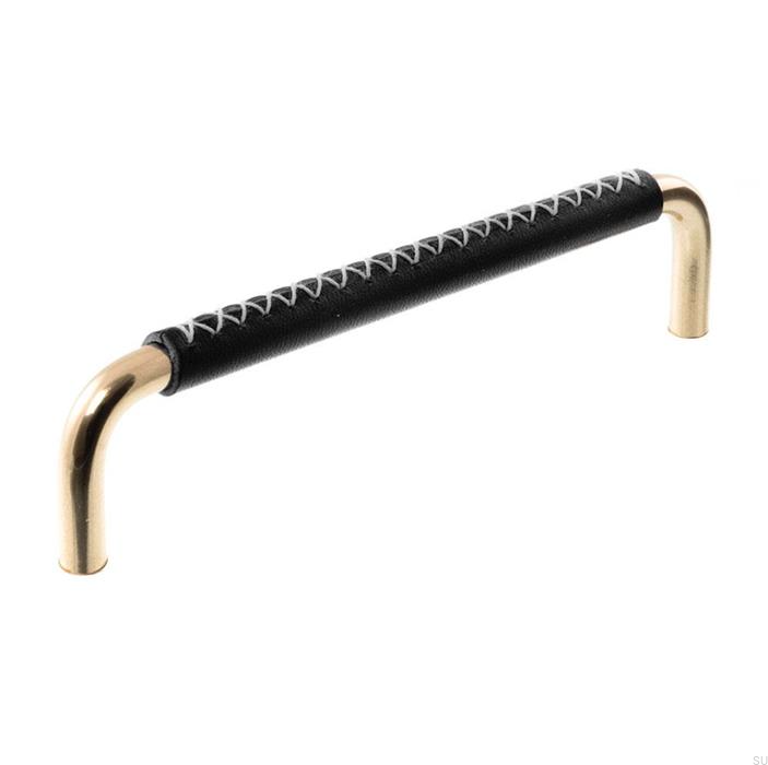 Uchwyt meblowy podłużny 7353 96 Mosiężny Polerowany z Czarną Skórą.png