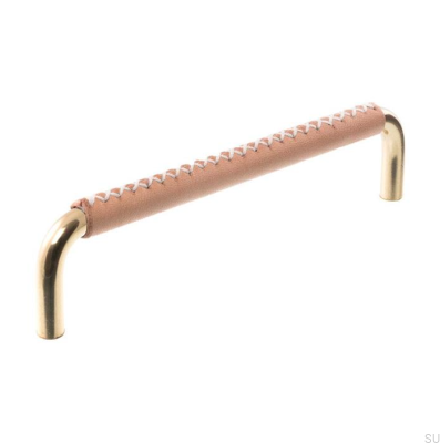 Uchwyt meblowy podłużny 7353 128 Mosiężny Polerowany ze Skórą