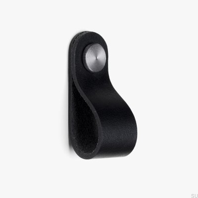 Gałka meblowa Pin Czarna skórzana ze srebrnym