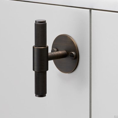 Uchwyt meblowy T-Bar z podkładką Cross Plate 95 Mosiężny Palony Brąz