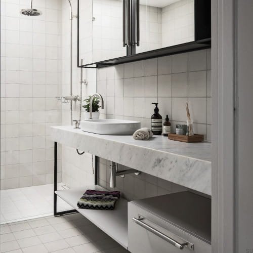 Uchwyty Pull Bar zaprezentowane na meblach łazienkowych