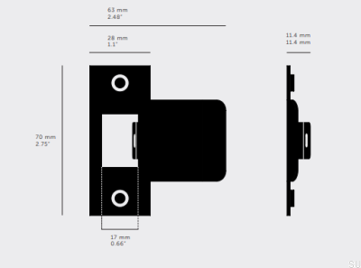 Płytka zaczepowa do drzwi typu T Strike 75 mm Stalowa Czarna