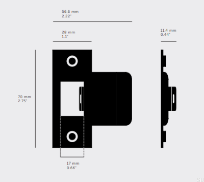 Płytka zaczepowa do drzwi typu T Strike 60 mm Stalowa Srebrna