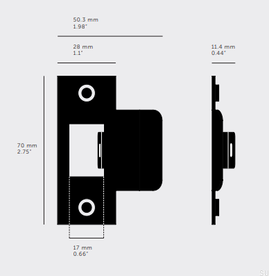Płytka zaczepowa do drzwi typu T Strike 54 mm Mosiężna