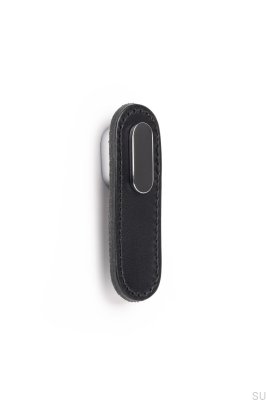 Gałka meblowa Oblong Czarna Skórzana z Chromem Polerowanym