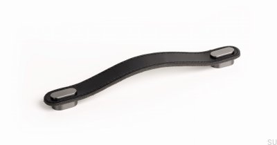 Uchwyt meblowy podłużny Oblong 160 Skórzany Czarny z Szarym Szczotkowanym