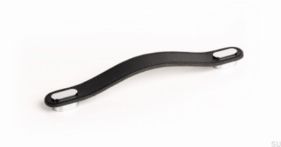 Uchwyt meblowy podłużny Oblong 160 Skórzany Czarny z Chromem Polerowanym