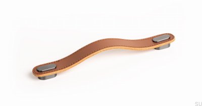 Uchwyt meblowy podłużny Oblong Beżowy Skórzany z Szarym Szczotkowanym