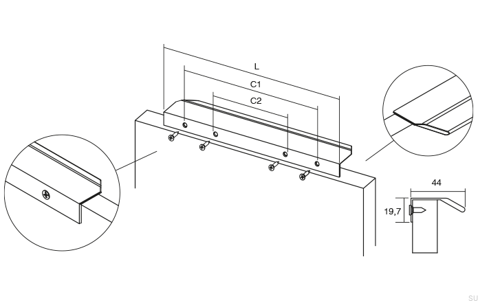 0375256L02--Uchwyt-meblowy-krawędziowy-Vann-350-Anodyzowany-Polerowany-Viefe-Skandynawskie-Uchwyty-rysunek-techniczny