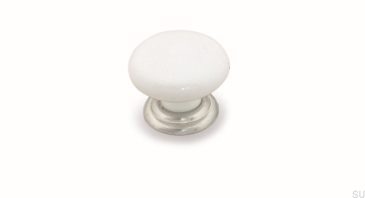 Gałka meblowa SP65 Porcelanowa Biała ze Srebrnym