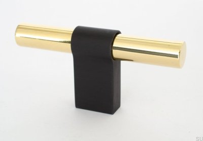 Gałka meblowa T-Bar Line Big Mix 12 Mosiężna Polerowana Nielakierowana z Czarnym Aluminium