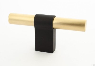 Gałka meblowa T-Bar Line Big Mix 12 Mosiężna Szczotkowana Nielakierowana z Czarnym Aluminium