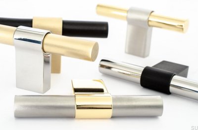 Gałka meblowa T-Bar Line Big Mix 12 Stalowa Szczotkowana z Czarnym Aluminium