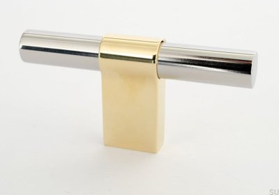 Gałka meblowa T-Bar Line Big Mix 12 Stalowa Polerowana z Polerowanym Mosiądzem