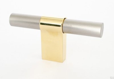 Gałka meblowa T-Bar Line Big Mix 12 Stalowa Szczotkowana z Polerowanym Mosiądzem