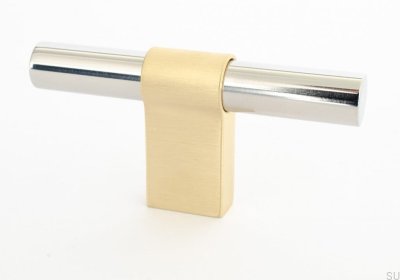 Gałka meblowa T-Bar Line Big Mix 12 Stalowa Polerowana ze Szczotkowanym Mosiądzem