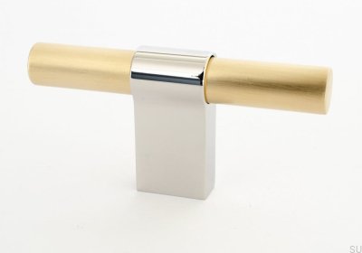 Gałka meblowa T-Bar Line Big Mix 12 Mosiężna Szczotkowana z Polerowaną Stalą