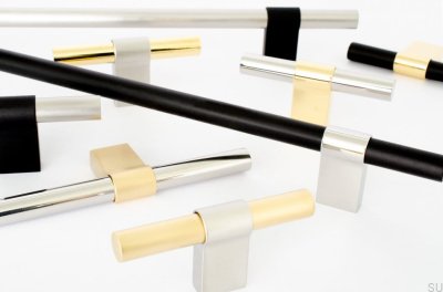 Uchwyt meblowy podłużny Line Big Mix 592 Aluminiowy Czarny z Polerowanym Mosiądzem