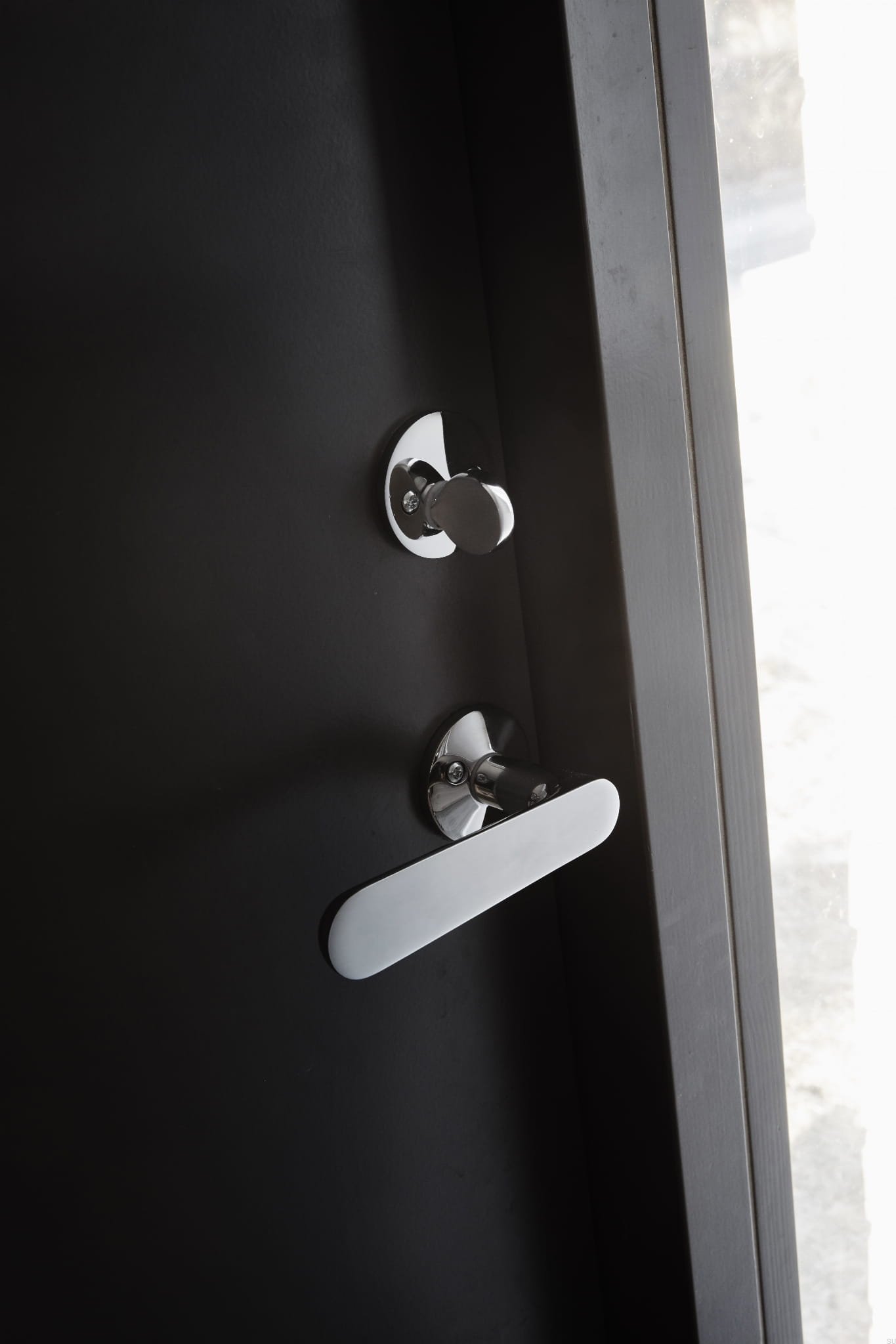 Zdjecie klamki TS 1 srebrnej na drzwiach