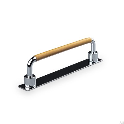 Uchwyt meblowy podłużny Asissi Swept 128 Chrom Polerowany z Jasną Brązową Skórą
