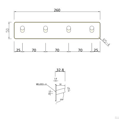 Wieszak ścienny Nantes 260-4 Metalowy Czarny Mat