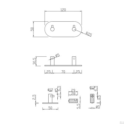 Wieszak ścienny Tours 120-2 Metalowy Czarny Mat