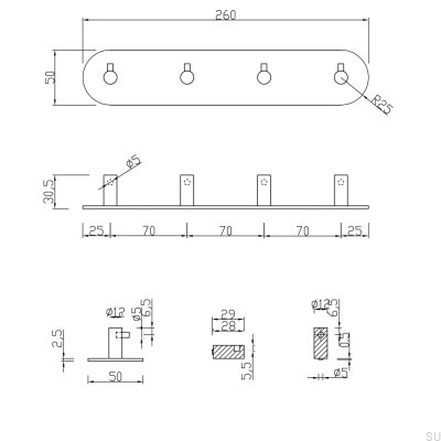 Wieszak ścienny Tours 260-4  Metalowy Czarny Mat