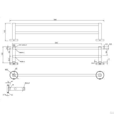 Wieszak na ręczniki podwójny Dijon Srebrny Szczotkowany