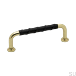 Uchwyt meblowy podłużny 1353 mosiężny ze skórzaną wstawką od Beslag Design