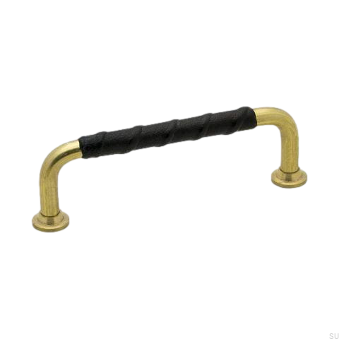 Uchwyt meblowy podłużny 1353 mosiężny owinięty ze skórzaną wstawką od Beslag Design