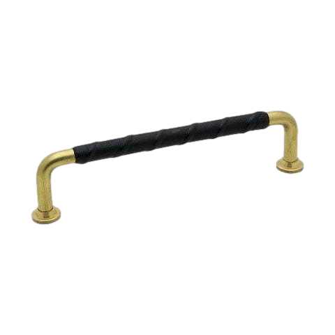 Uchwyt meblowy podłużny 1353 mosiężny ze skórzaną wstawką od Beslag Design