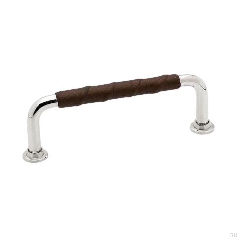 Uchwyt meblowy podłużny 1353 z niklu ze skórzaną wstawką od Beslag Design