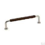 Uchwyt meblowy podłużny 1353 z niklu ze skórzaną brązową wstawką od Beslag Design