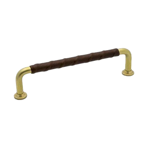 Uchwyt meblowy podłużny 1353 mosiężny ze skórzaną wstawką od Beslag Design