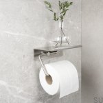 60606-41--Uchwyt na papier toaletowy z półką Base Stalowy Szczotkowany Beslag Design