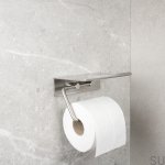 60606-41--Uchwyt na papier toaletowy z półką Base Stalowy Szczotkowany Beslag Design
