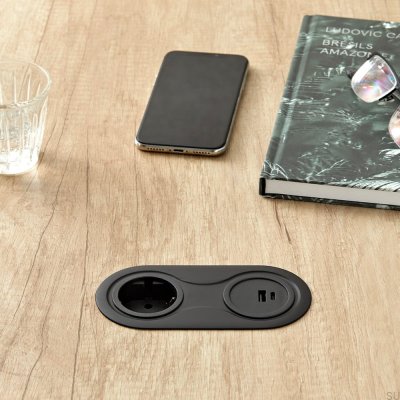 Gniazdo podwójne z USB Infini Czarne Matowe