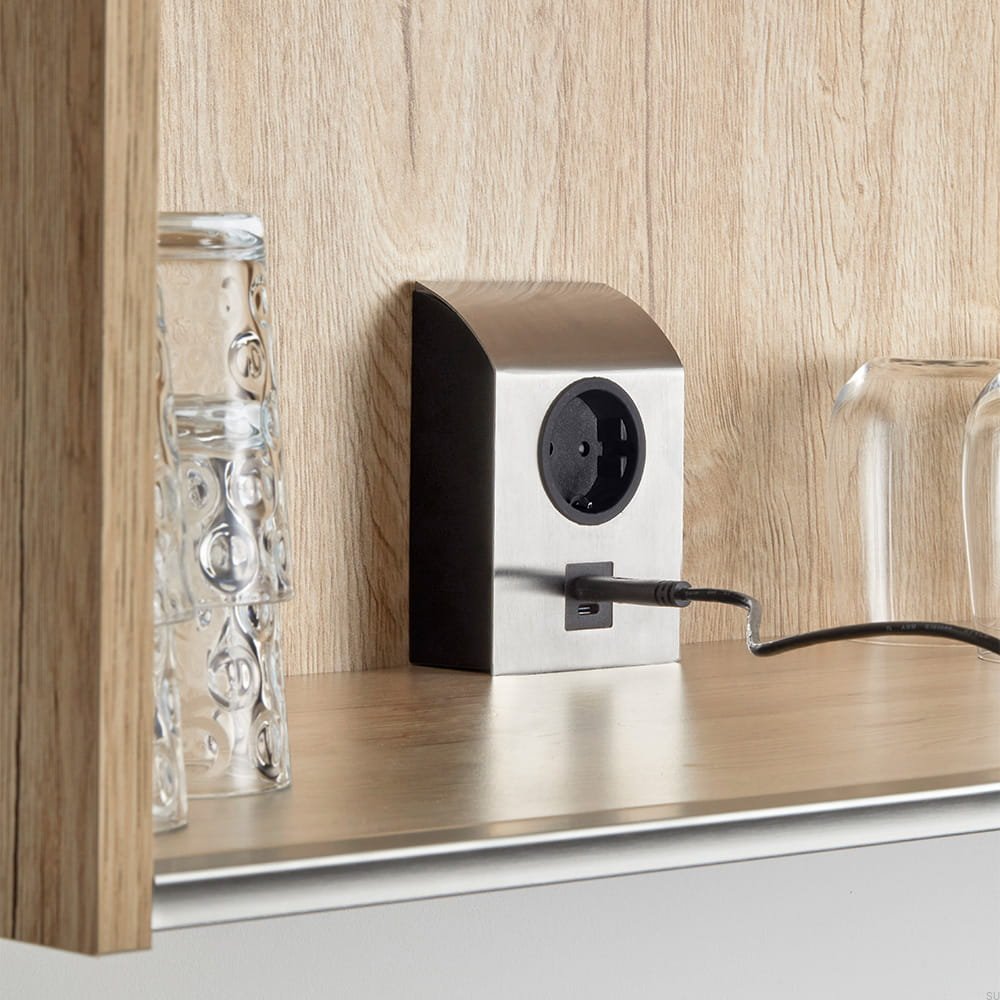 989022 Gniazdo pojedyncze z USB Mini Born Srebrne Szczotkowane