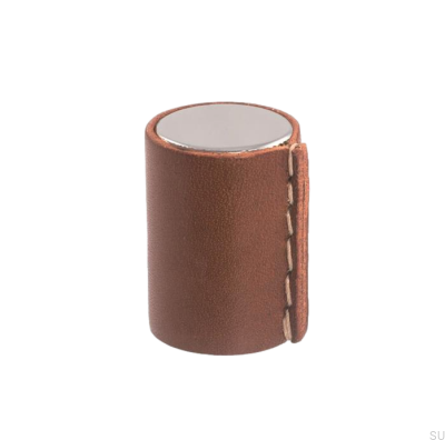 Gałka meblowa 0132 Chrom Polerowany z Brązową Skórą