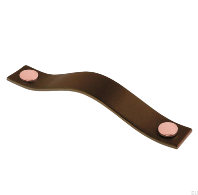 Uchwyt meblowy podłużny 0156L Skórzany Brązowy z Miedzianym