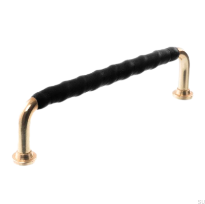 Uchwyt meblowy podłużny LL 1353 128 Mosiężny Polerowany z Czarną Skórą