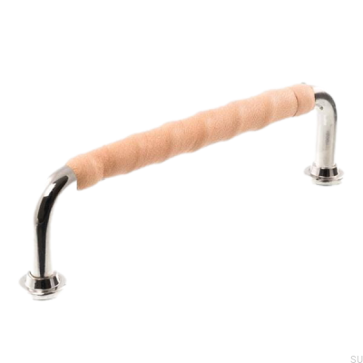 Uchwyt meblowy podłużny LL 1353 128 Nikiel polerowany z naturalną skórą