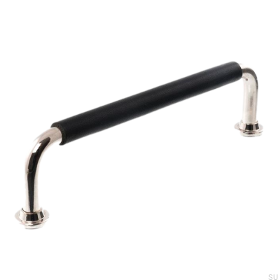 Uchwyt meblowy podłużny LS 1353 128 Nikiel Polerowany z Czarną Skórą