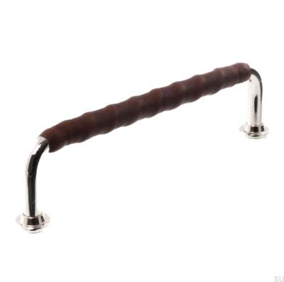 Uchwyt meblowy podłużny 1132LL 1353 128 Nikiel Polerowany z Brązową Skórą