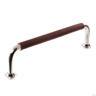 Uchwyt meblowy podłużny 1132LS 1353 128 Nikiel Polerowany z Brązową Skórą