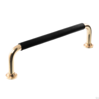 Uchwyt meblowy podłużny LS 1353 96 Mosiężny Polerowany z Czarną Skórą